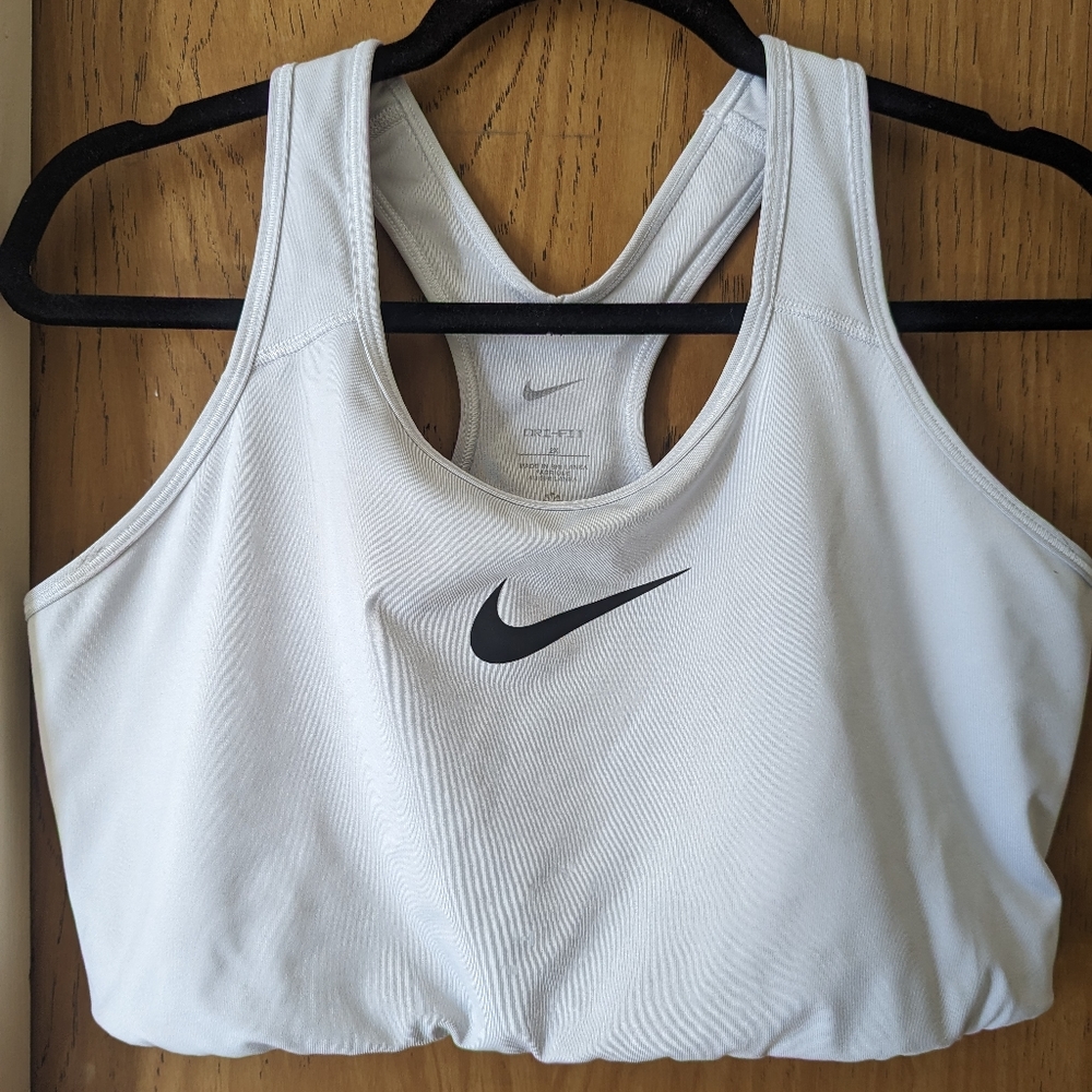 Nike 2X Plus Size Dri-Fit Swoosh Medium Support White Sports Bra